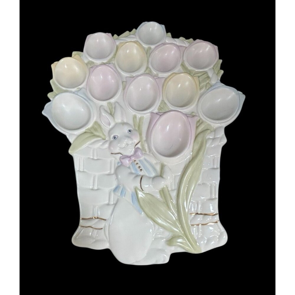 Lenox Tulip Basket Deviled Egg Porcelain Plate Easter Bunny Pastels 12"x10" EUC